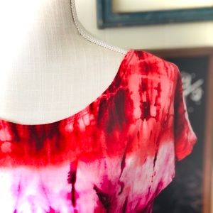 MADE | XS/S | For Me - - Red Pink Tie Dye Side Scrunch Short Sleeve Crop Top